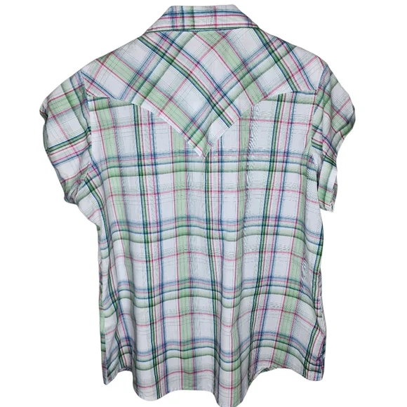 Wrangler Wrancher Western Plaid Pearl Snap Short Sleeve Shirt Size XL - Picture 5 of 5
